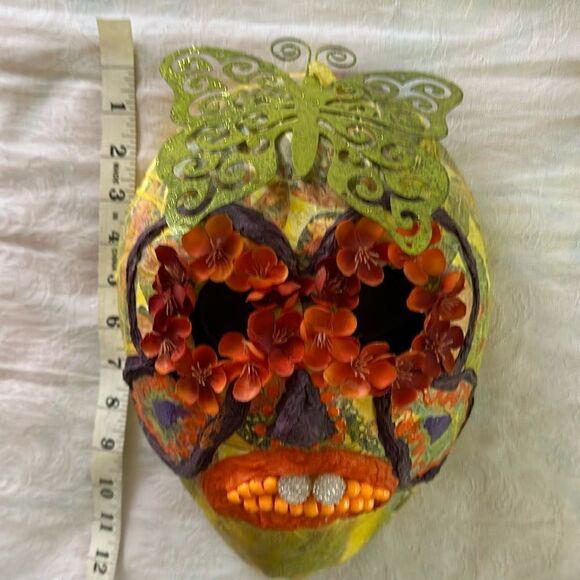 Mask Hand Crafted Day of the Dead Festival Decor Paper Mache Fabric Textile - Picture 6 of 8